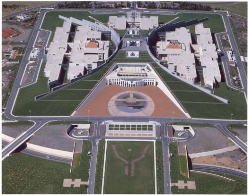 Aerial view of Parliament House, Canberra, 1994 [picture] / Richard Woldendorp