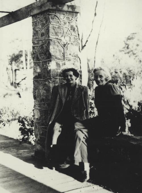 Katherine Susannah Prichard with Eleanor Dark on the verandah at Greenmount, Western Australia, 1948 [picture]