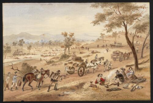 The rush to the Ballarat goldfields in 1854 [picture] / S.T. Gill