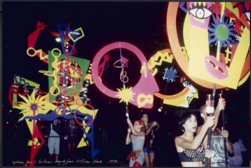 [Abstract colour designs on parade float], Sydney Gay & Lesbian Mardi Gras, 1985 [picture] / William Yang