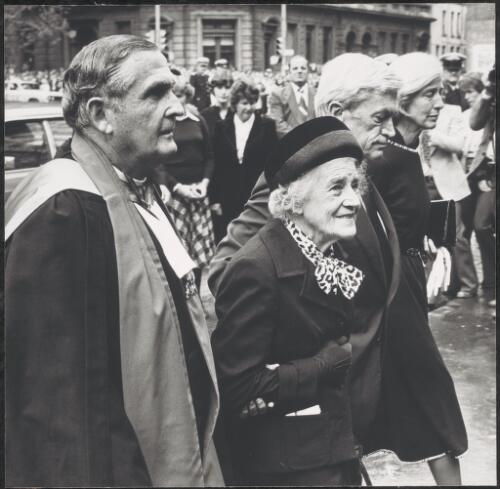 Dame Pattie Menzies, Heather Menzies and Reverend Fred McKay at the state funeral for Sir Robert Menzies, Scots Church, Melbourne, 19 May 1978 [picture] / Michael Jensen