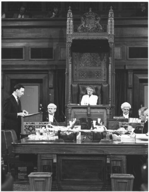 Paul Keating, Prime Minister of Australia 1991-1996, addressing the House of Representatives, Old Parliament House, Canberra, [198-?], [1] [picture] / Michael Jensen