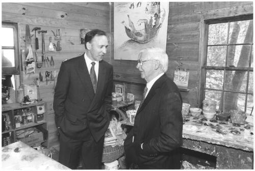 Prime Minister Paul Keating and Arthur Boyd, Australian of the Year 1995, at the painter's studio, Bundanon, New South Wales, 1995 [picture] / Michael Jensen