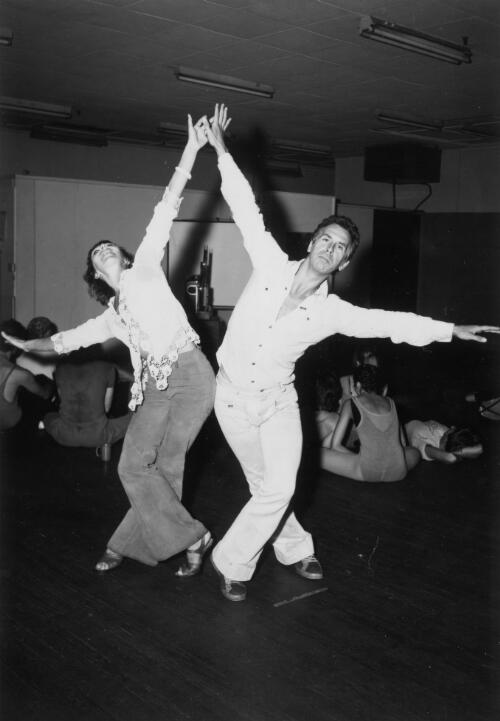 Willey de la Bye and Jaap Flier during a Dance Company of New South Wales rehearsal, Sydney, 1975 [picture] / Australian Information Service photograph by Alex Ozolins