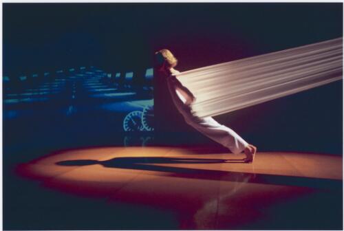 "Body in question" multimedia dance-theatre show by Igneous, performed by James Cunningham - wings, opening image - Rex Cramphorn Studio, University of Sydney, February 1999 [picture] / Suzon Fuks