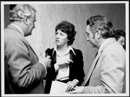 Mr. Whitlam discusses International Women's Year with two members of the National Advisory Committee, Ms. Elizabeth Reid and the Secretary of the Australian Government's Department of the Media, Mr. James Oswin [picture] / Australian Information Service photograph by Malcolm Lindsay