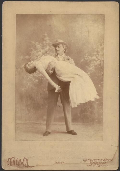 Mr. Charles Arnold and his wife in J. M. Barrie's play 'The Professor's love story', Melbourne, Victoria, 1897 [1] [picture] / photographer Talma