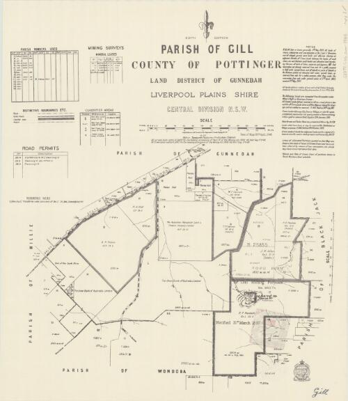 Parish of Gill, County of Pottinger [cartographic material] : Land District of Gunnedah, Liverpool Plains Shire, Central Division N.S.W. / compiled, drawn and printed at the Department of Lands, Sydney, N.S.W