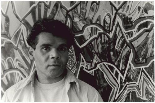 Jeffrey Samuels, original (?) Boomalli workshop, Chippendale, Sydney, 1987 [picture] / Juno Gemes