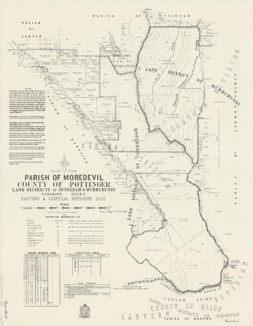 Parish of Moredevil, County of Pottinger [cartographic material] : Land Districts of Gunnedah & Murrurundi, Tamarang Shire, Eastern & Central Divisions N.S.W / compiled, drawn and printed at the Department of Lands, Sydney, N.S.W