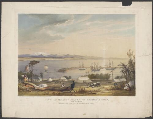 View of Nelson Haven, Tasman's Gulf, New Zealand, including a part of the site of  the intended town of Nelson [picture] / on stone by T. Allom from a drawing made in November 1841 by C. Heaphy