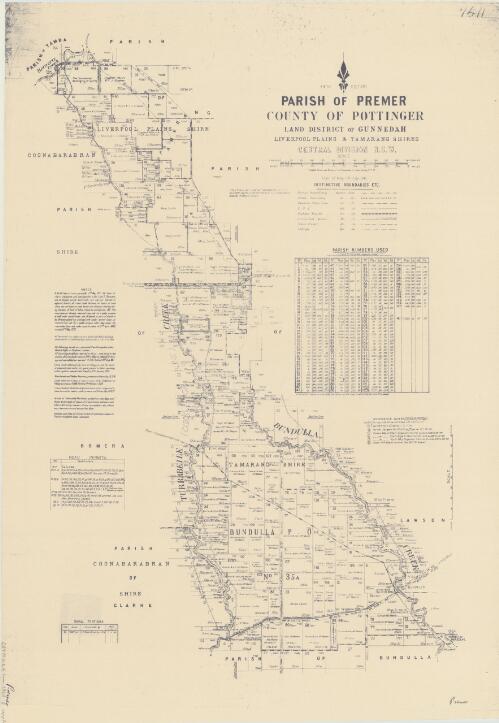 Parish of Premer, County of Pottinger [cartographic material] : Land District of Gunnedah, Liverpool Plains & Tamarang Shires, Central Division N.S.W. / compiled, drawn and printed at the Department of Lands, Sydney N.S.W