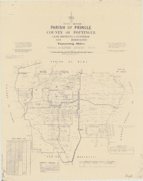 Parish of Pringle, County of Pottinger [cartographic material] : Land Districts of Gunnedah and Murrurundi, Tamarang Shire, Central & Eastern Divisions N.S.W. / compiled, drawn and printed at the Department of Lands, Sydney, N.S.W