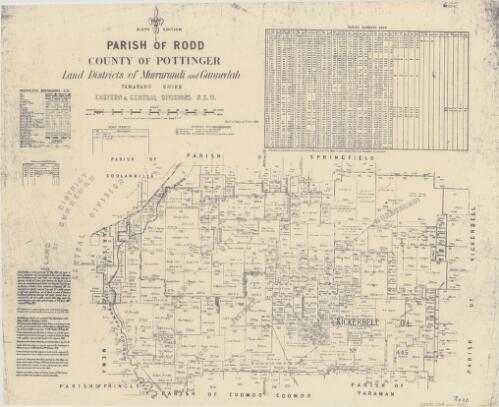 Parish of Rodd, County of Pottinger [cartographic material] : Land Districts of Murrurundi and Gunnedah, Tamarang Shire, Eastern & Central Divisions N.S.W. / compiled, drawn and printed at the Department of Lands, Sydney N.S.W