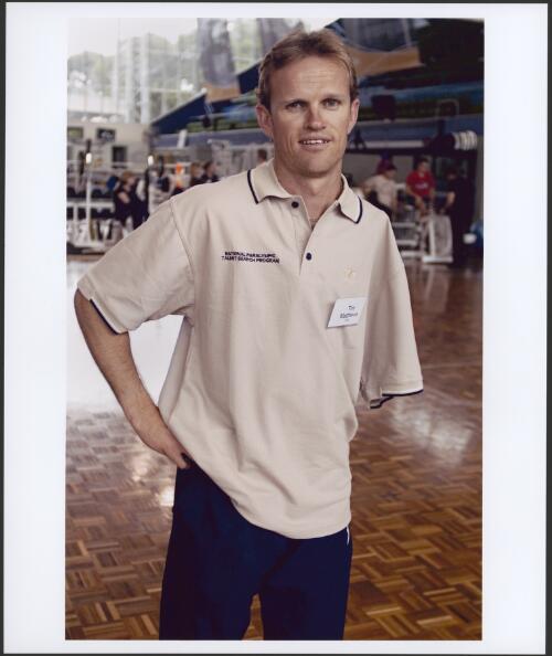 Tim Matthews, Paralympic gold medalist, at the Victorian Institute of Sport, 3 December 2005 [picture] / Dave Tacon