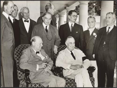 Sir Winston Spencer Churchill with F. D. Roosevelt and the Pacific Representatives to the Pacific War Council, Washington, D. C. [picture]