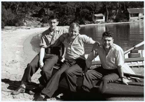 [Tony Orbell, Hal Porter and Charles Payne at The Fisheries, Coles Bay, Tasmania, 1946 or 1947] [picture] / Alex C. McLaren