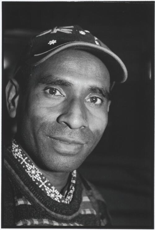 Portrait of Herman Wainggai, leader of group of 42 West Papuan refugees from Indonesian Province of West Papua, Melbourne, June 2006 [picture] / John Immig
