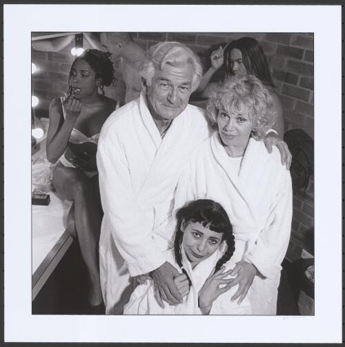 Penny Arcade with Bob Hawke and Blanche D'Alpuget and several erotic dancers backstage at the Seymour Centre Theatre, Sydney, April 1995 [picture] / Peter Milne