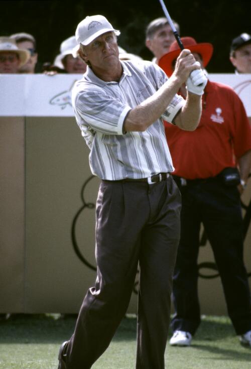 Greg Norman competing in the Holden International Golf Tournament, held at the Lakes Golf Course, Sydney, February 2000 [picture] / Robert James Wallace