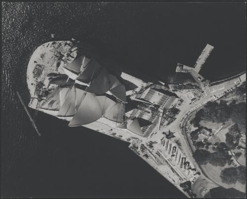 Aerial view of the Sydney Opera House nearing completion, ca. 1967 [picture] / Ern McQuillan