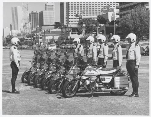 Members of Western Australia's Road Traffic Authority in Perth with some of the first Italian motor cycles to be used for traffic patrols in Australia [picture] / Mike Brown