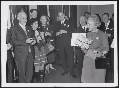 Roslyn and Axel Poignant with Phyllis Mander-Jones at a party at Australia House to mark completion of Guide to manuscripts in the British Isles relating to Australia and the Pacific [picture]