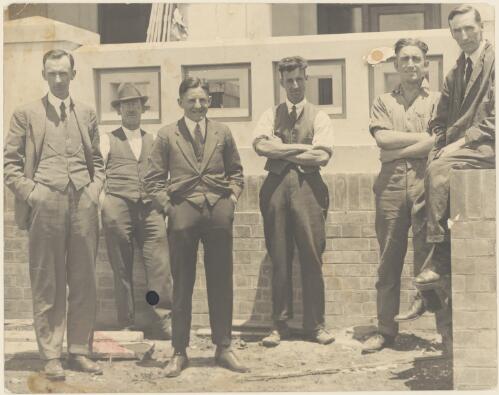Move to Canberra, 1926, staff from left, K. Binns, G. Millard, H.L. White, [unknown person] G. Clarke and J. Whittle [picture]