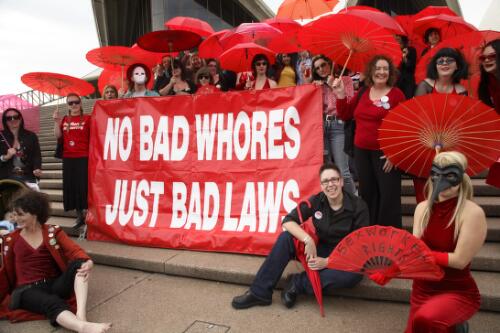 International Whores Day rally participants congregating on the Sydney Opera House steps, 2007 [picture] / Karl Sharp