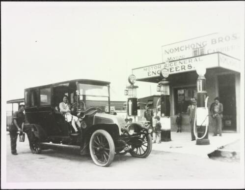 Car in front of the Nomchong Brothers garage, Braidwood, New South Wales, ca. 1930 [picture]