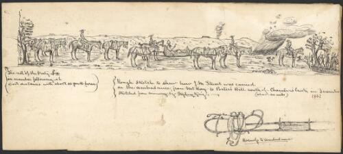 Rough sketch to shew [i.e. show] how J.M. Stuart was carried on the ambulance from Mt Hay to Porter's Hill, south of Chambers Creek (about 400 miles) in December, 1862 [picture] / sketched from memory by Stephen King