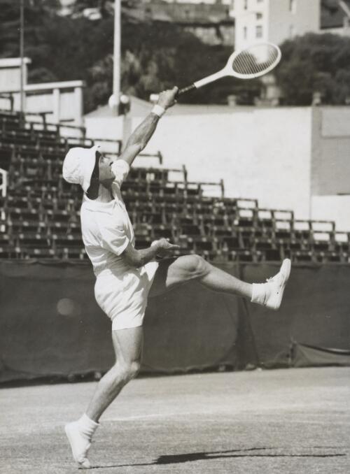 Rod Laver playing in the New South Wales Tennis Championships, 1962? [picture] / W. Brindle