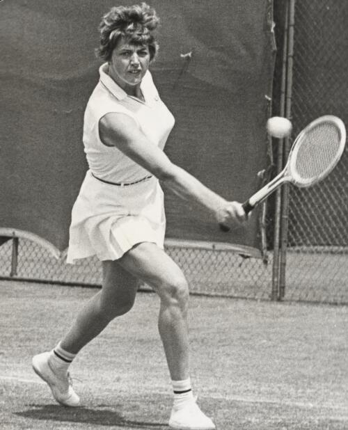 Margaret Court playing tennis, 1967 [picture]