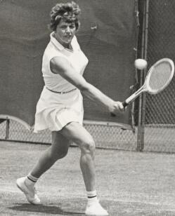 Margaret Court playing tennis, 1967 [picture].