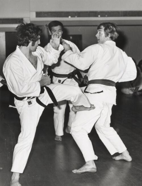 Ross Turner, right, evading an attack from Steve Colangelo in the Australian National Karate Championships, Melbourne, 27 June 1972 [picture] / Terry Rowe