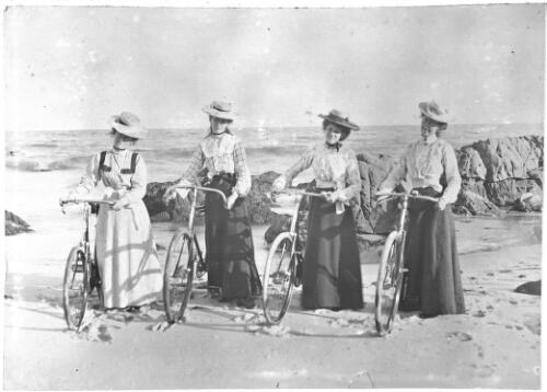 Four young women with their bicycles on the beach, Moruya, New South Wales, ca. 1900 [picture]