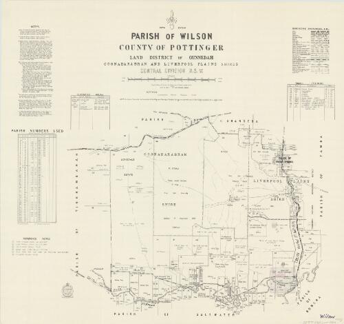 Parish of Wilson, County of Pottinger [cartographic material] : Land District of Gunnedah, Coonabarabran and Liverpool Plains Shires, Central Division N.S.W. / compiled, drawn & printed at the Department of Lands, Sydney, N.S.W