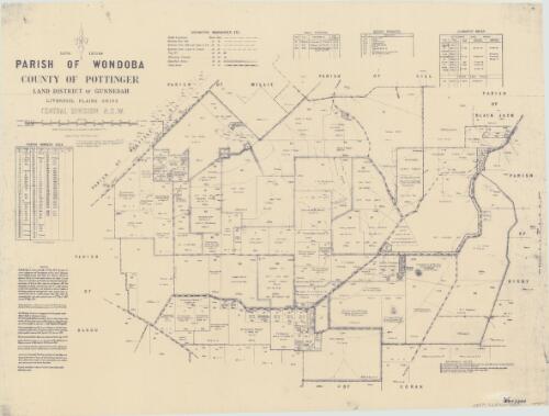 Parish of Wondoba, County of Pottinger [cartographic material] : Land District of Gunnedah, Liverpool Plains Shire, Central Division N.S.W. / compiled, drawn and printed at the Department of Lands, Sydney N.S.W