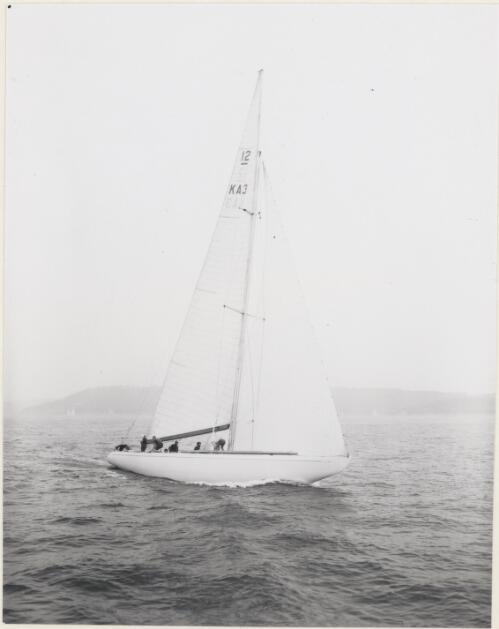 Australian America's Cup contender, Gretel II in a trial race off Sydney Heads, April 1970 [picture]