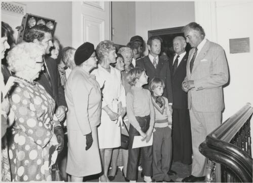 The Australian Prime Minister, Mr Gough Whitlam, right, with descendants of trooper John King at the Ballarat Fine Arts Gallery ceremony on 3 December 1973 [picture]