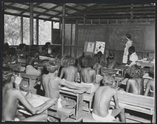 Children having a class lesson about flies, Elcho Island, Northern Territory, 13 October 1958 [picture]