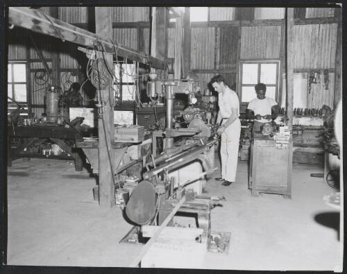 Two men in a workshop on Elcho Island, Northern Territory, 1958? [picture]