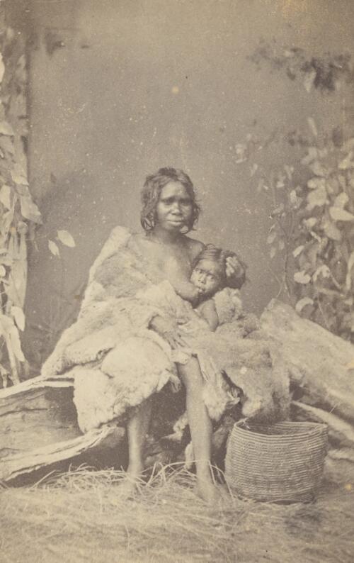 Aboriginal Australian woman breastfeeding her child, Murray River region, Victoria ca. 1866, 1 [picture] / Thomas J. Washbourne