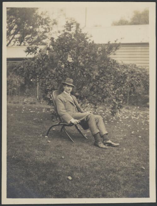 Portrait of Geoffrey Paget Deane [?] in the garden at 25 Mercer Road, Malvern, Victoria, 1913 [picture]