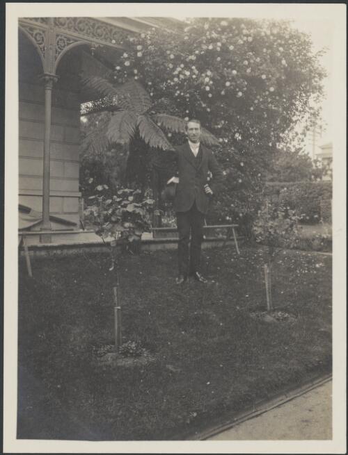 Portrait of Cedric Deane [?] in the garden at 25 Mercer Road, Malvern, Victoria, 1913 [picture]