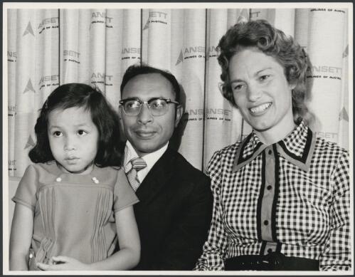 Reverend Eugene Daniels and Mrs Diana Daniels with Michelle, 5, their adopted Indonesian daughter, 1972 [picture] / Australian Information Service photograph by Bill Payne
