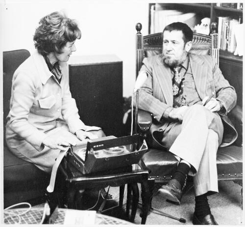 Portrait of Hazel de Berg interviewing physicist Professor Harry Messel, 1972 [picture]  / David Moore