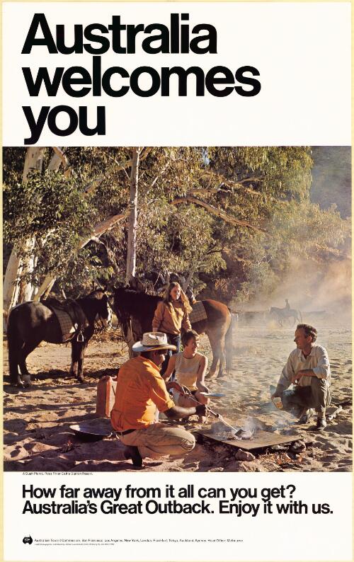 Australia welcomes you [picture] : a bush picnic, Ross River Cattle Station Resort : how far away from it all can you get? : Australia's great outback, enjoy it with us / ATC photograph by R. Woldendorp