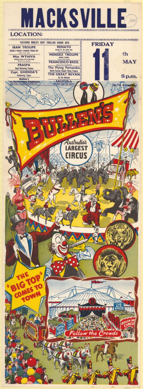 Bullen's Australia's largest circus [picture] : the big top comes to town : follow the crowds