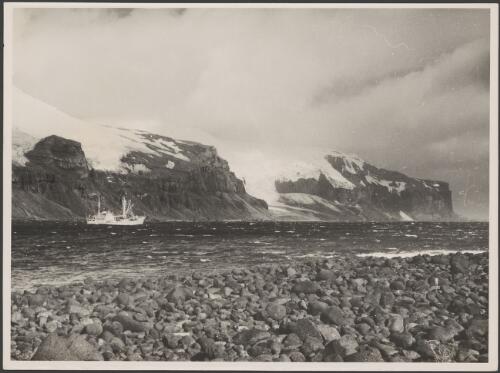 Kista Dan relief ship afloat in Atlas Cove, Heard Island, Antarctica, 1955 [picture] / George Lowe